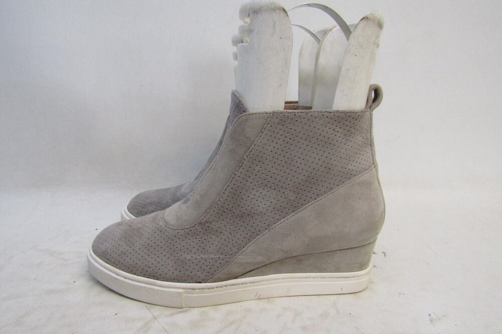 L. Paolo Womens Sz 5.5 M Gray Suede Wedge Zip Ankle Fashion Boots